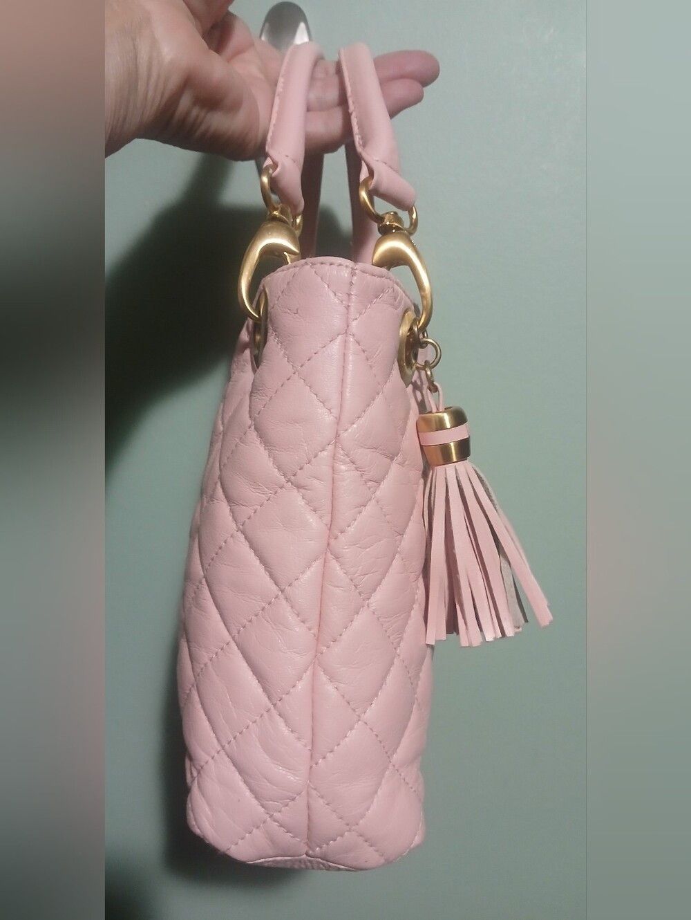 EUC Quilted Pink Leather Bucket Satchel - Picture 2 of 7